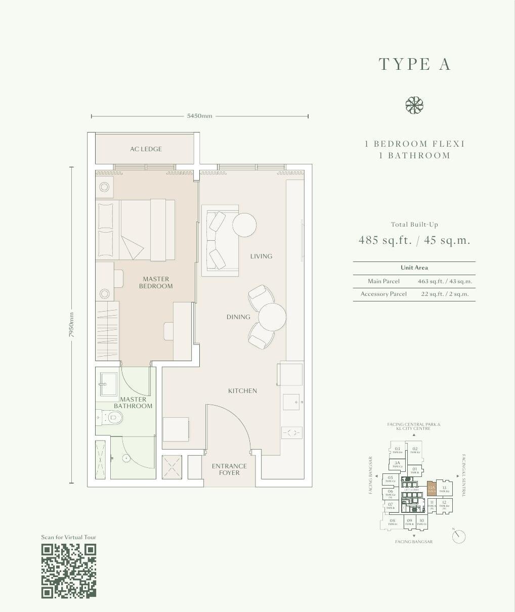 Parkside Residences Type A 485 sq. ft. floor plan